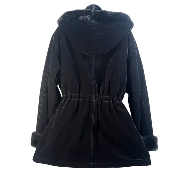 vintage Gallery old money velvet fur trim drawstring waist opera coat sz L black - Picture 3 of 10